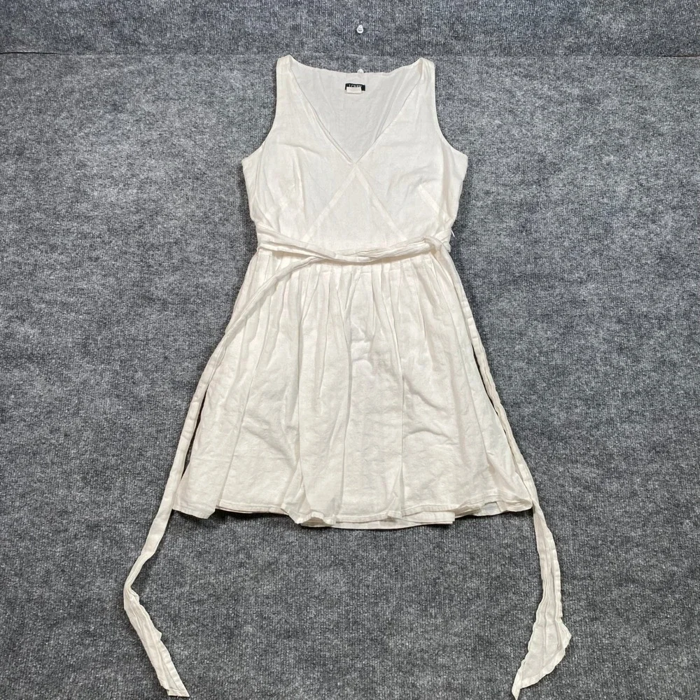 J. Crew White Cotton‎ Sleeveless V-Neck Tie Waist Fit & Flare Dress Size 2
